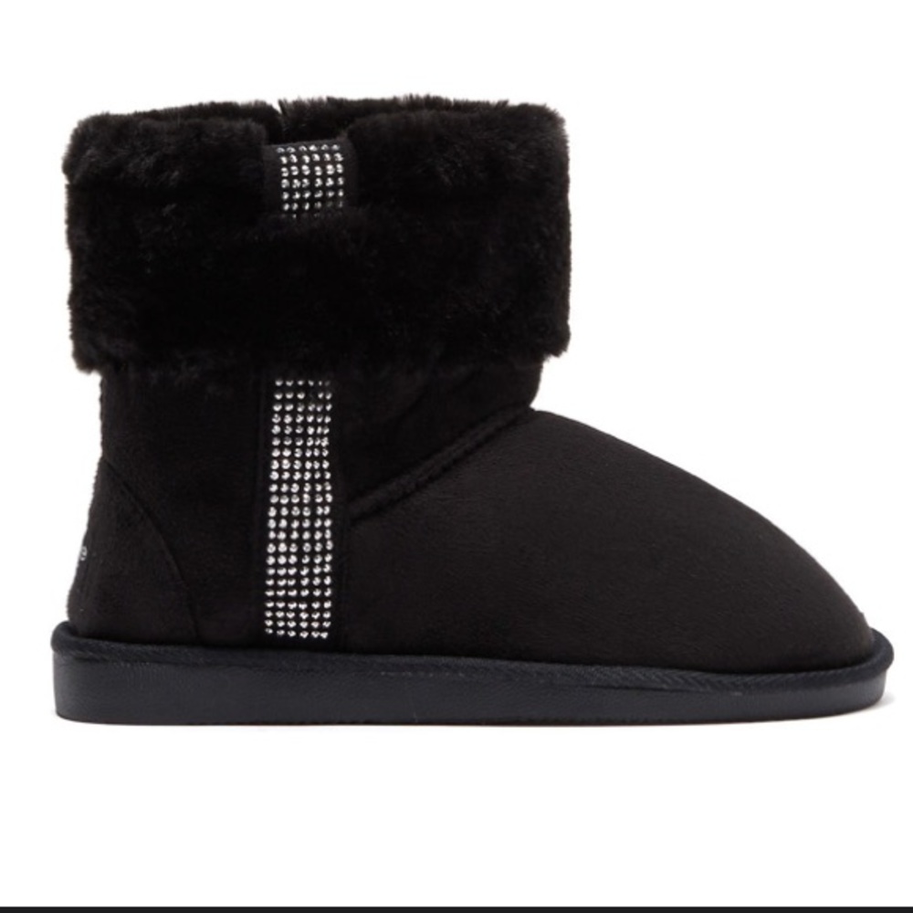 NEW NWT Bebe Girls Youth Black Microsuede Fur Studded Boots Rhinestones Sparkly